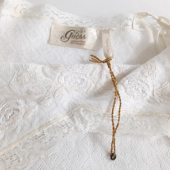 Vintage Guess Y2K Beaded Camisole Cream Sheer Lace Womens S Bohemian Cowgirl - Picture 6 of 9